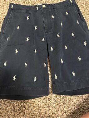 Ralph Lauren Navy Shorts with White Polo Pony Embroidery